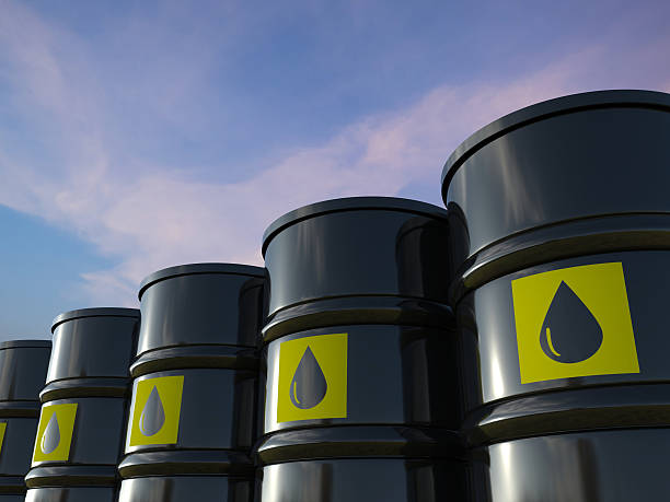 crude oil barrels with yellow label